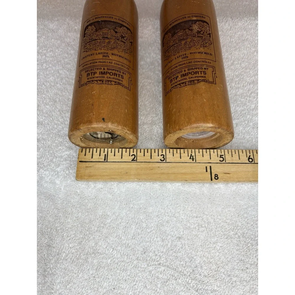 BTP Imports Chateau Lafita Rothschild 1975 Wooden Pepper Mill & Salt shaker set